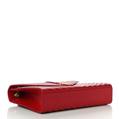 Saint Laurent Grain De Poudre Matelasse Chevron Large Monogram Satchel Lipstick Red 4 of 10