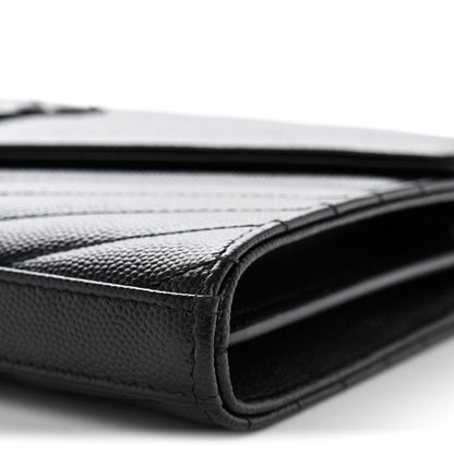 Saint Laurent Grain De Poudre Matelasse Chevron Monogram Monochrome Chain Wallet Black 10 of 12