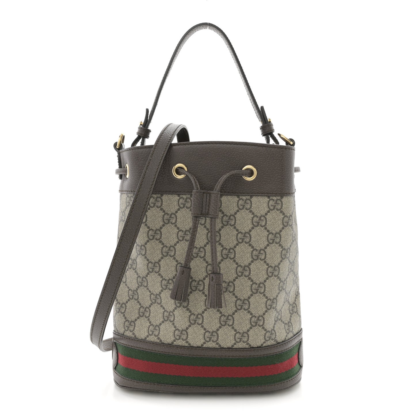 GG Supreme Monogram Web Small Ophidia Bucket Bag Brown
