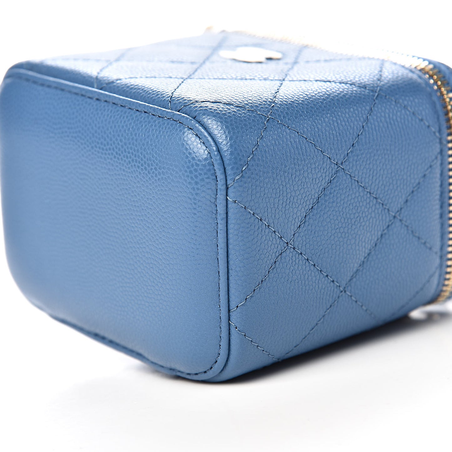 Caviar Quilted Mini Vanity Case With Chain Blue
