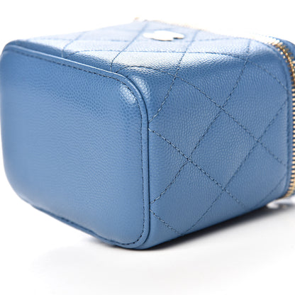 Chanel Caviar Quilted Mini Vanity Case With Chain Blue 9 of 11
