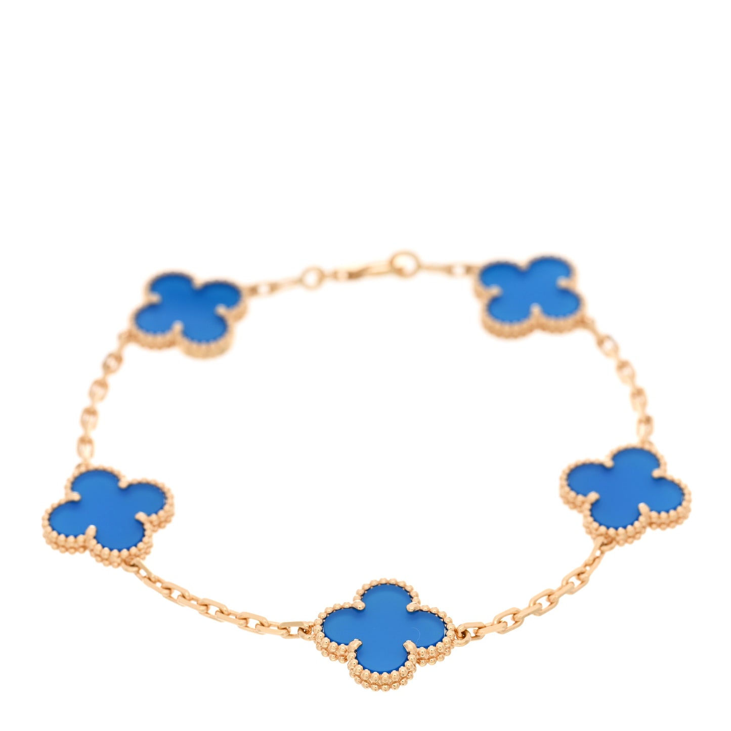 18K Yellow Gold Blue Agate 5 Motifs Vintage Alhambra Bracelet