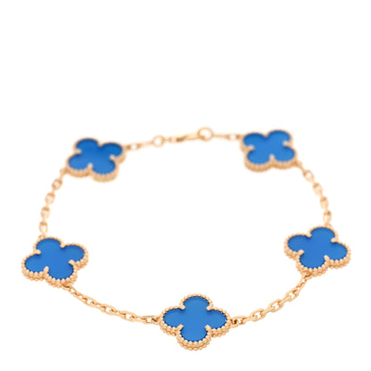 Van Cleef & Arpels 18K Yellow Gold Blue Agate 5 Motifs Vintage Alhambra Bracelet 1 of 5