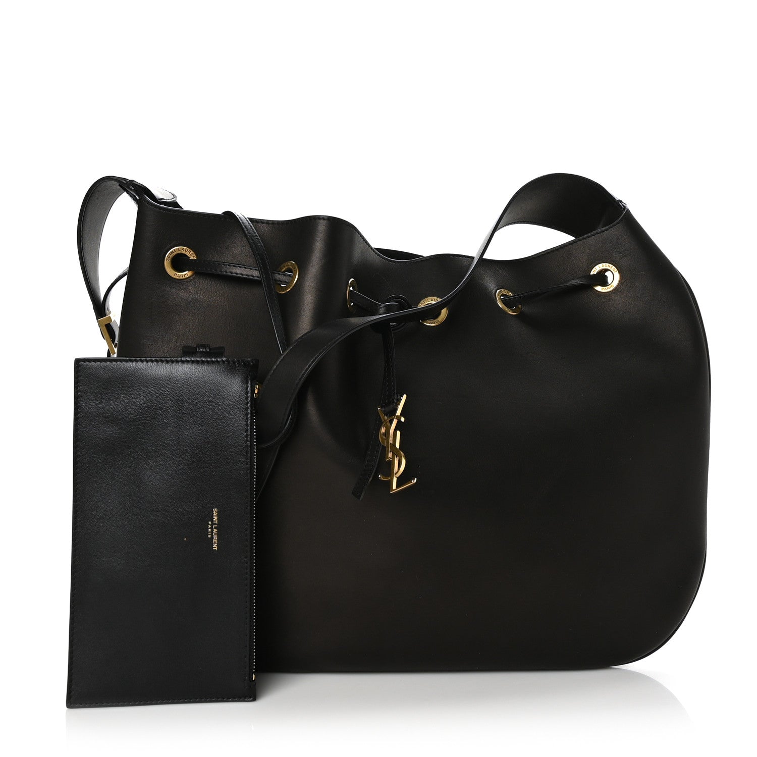 Saint Laurent Smooth Calfskin Paris VII Large Flat Hobo Black 2 of 8