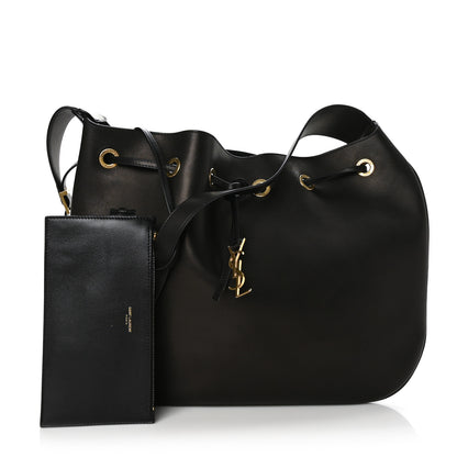 Saint Laurent Smooth Calfskin Paris VII Large Flat Hobo Black 2 of 8