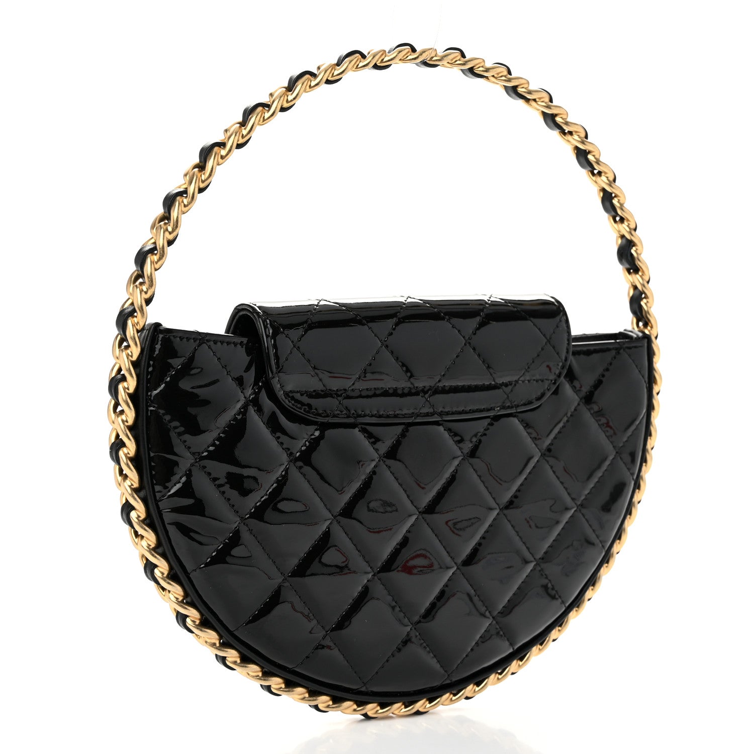 Chanel Patent Calfskin Quilted Chain Hoop Bag Black 3 of 10