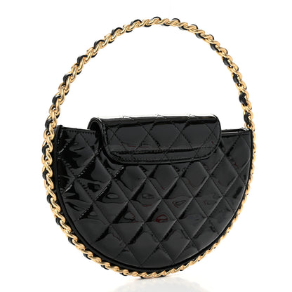 Chanel Patent Calfskin Quilted Chain Hoop Bag Black 3 of 10