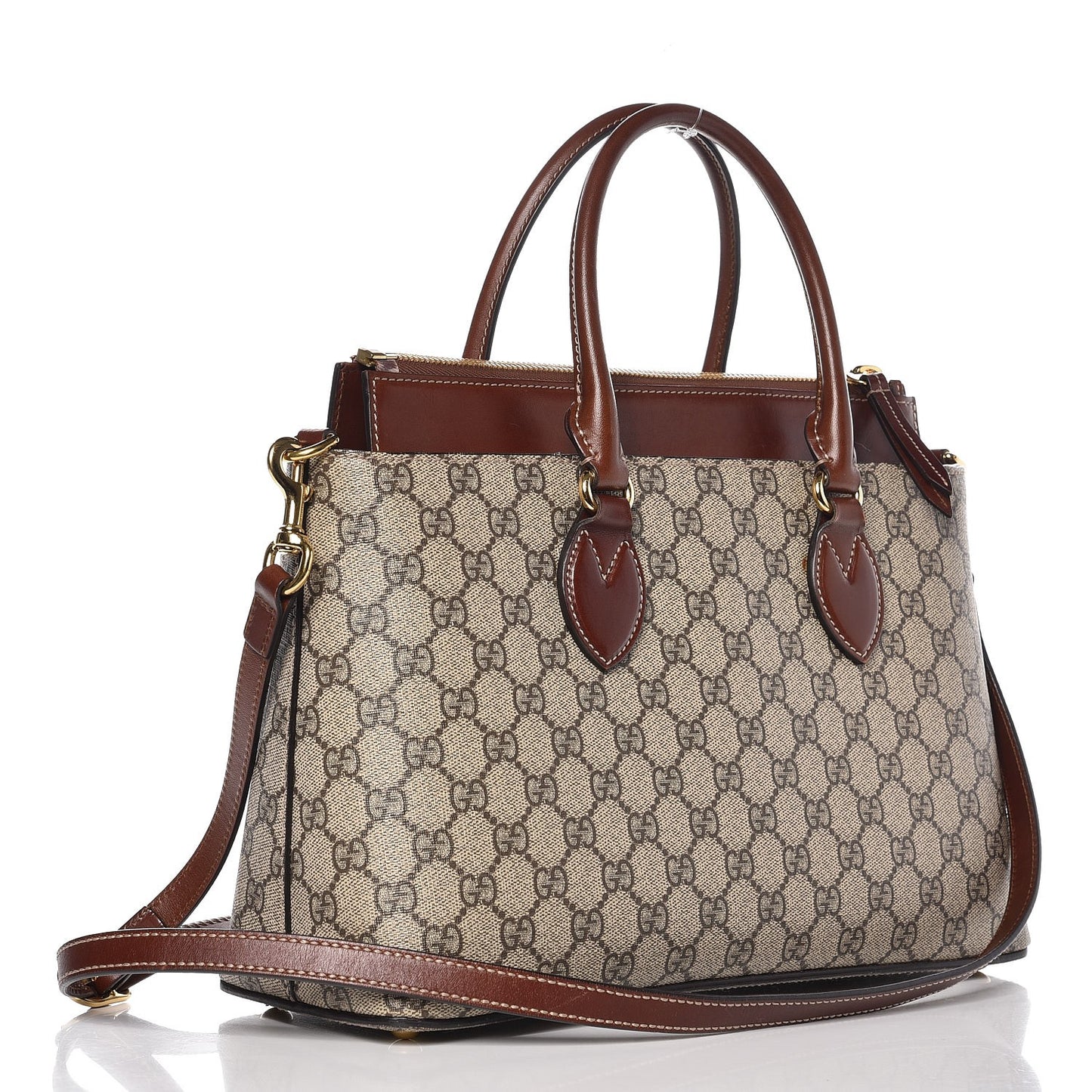 GG Supreme Monogram Small Zip Top Tote Beige Tuscany
