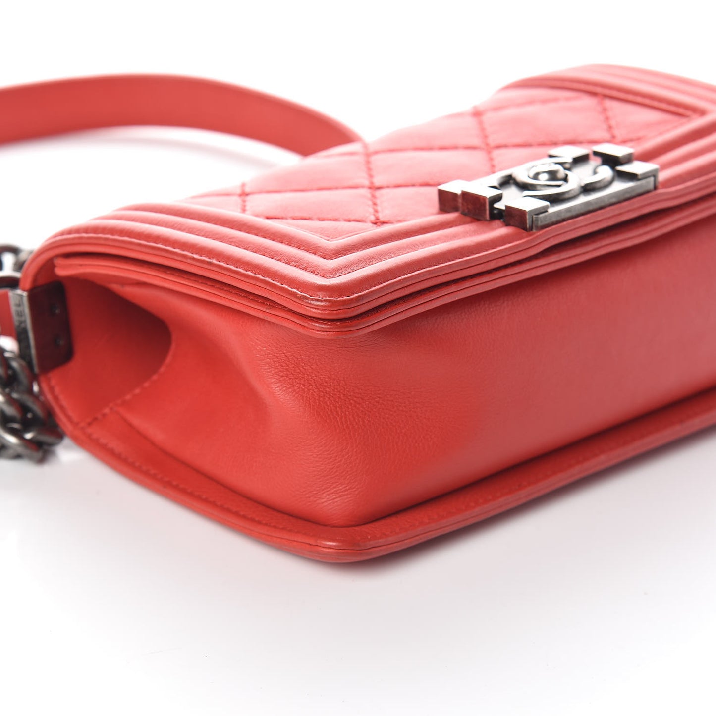 Calfskin Double Stitch Small Boy Flap Red