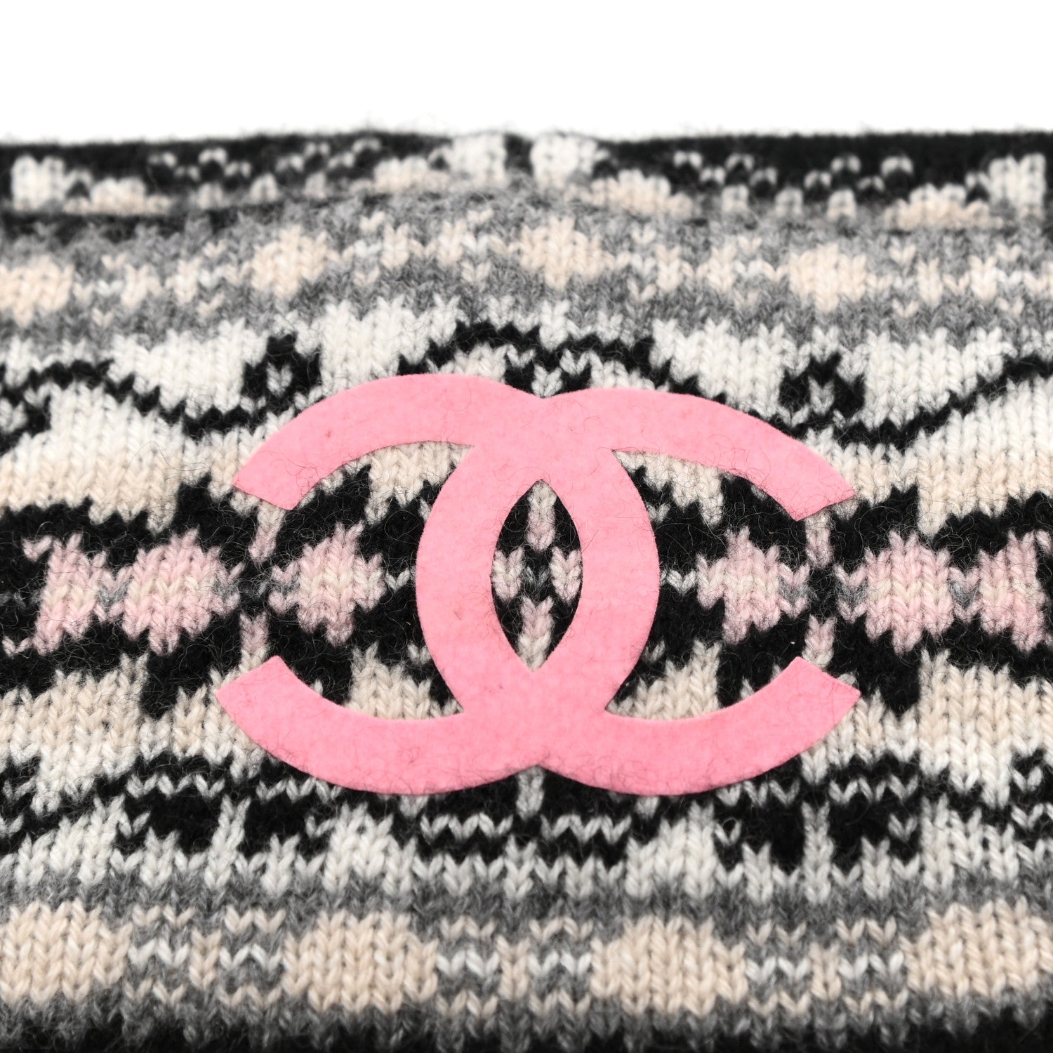 Chanel Cashmere CC Headband Black Dark Grey Ecru Pink 5 of 5