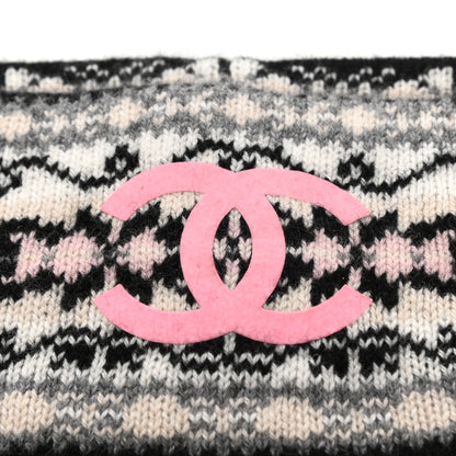 Chanel Cashmere CC Headband Black Dark Grey Ecru Pink 5 of 5