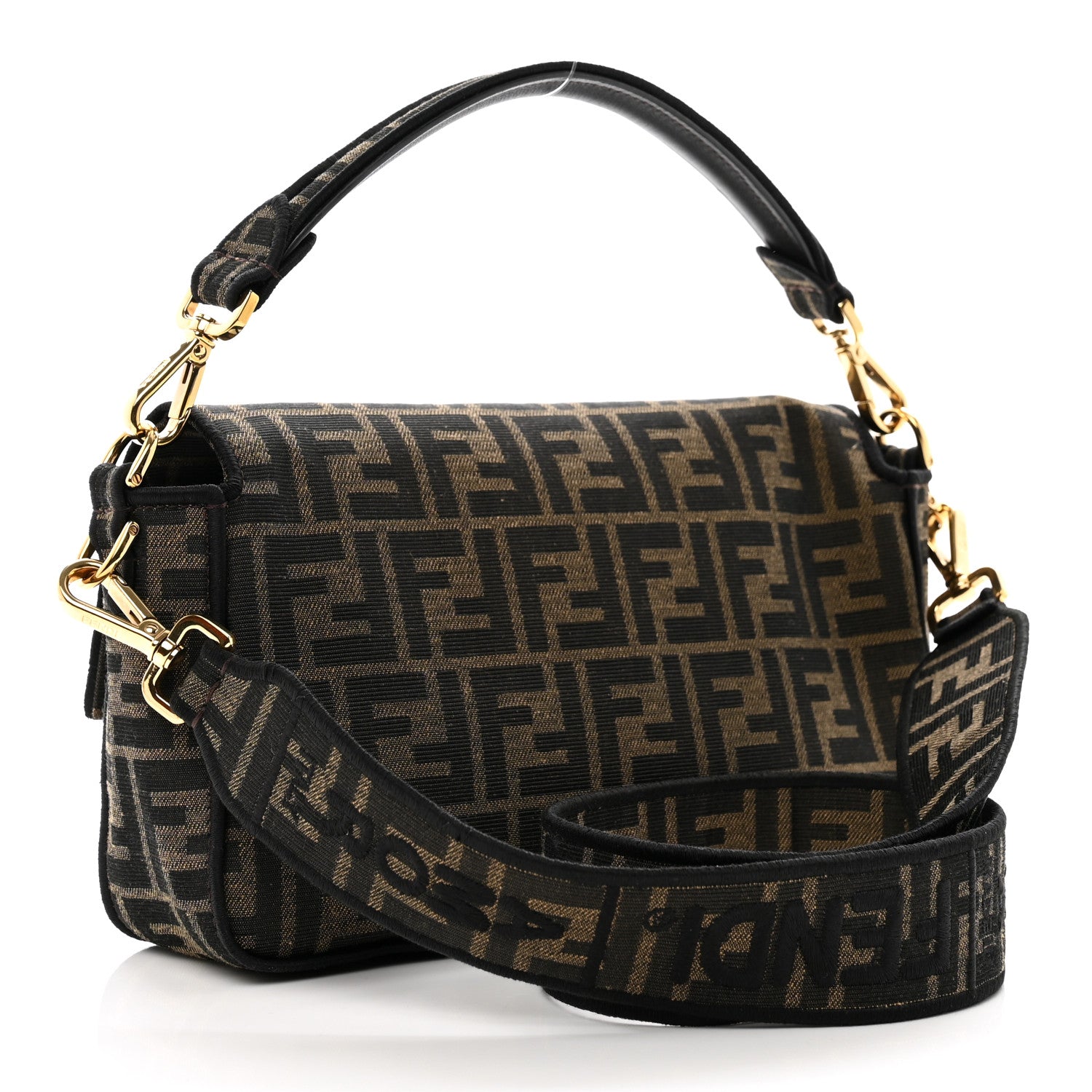 Fendi Fabric Jacquard FF 1974 Medium Baguette Tobacco Moro Black 3 of 9