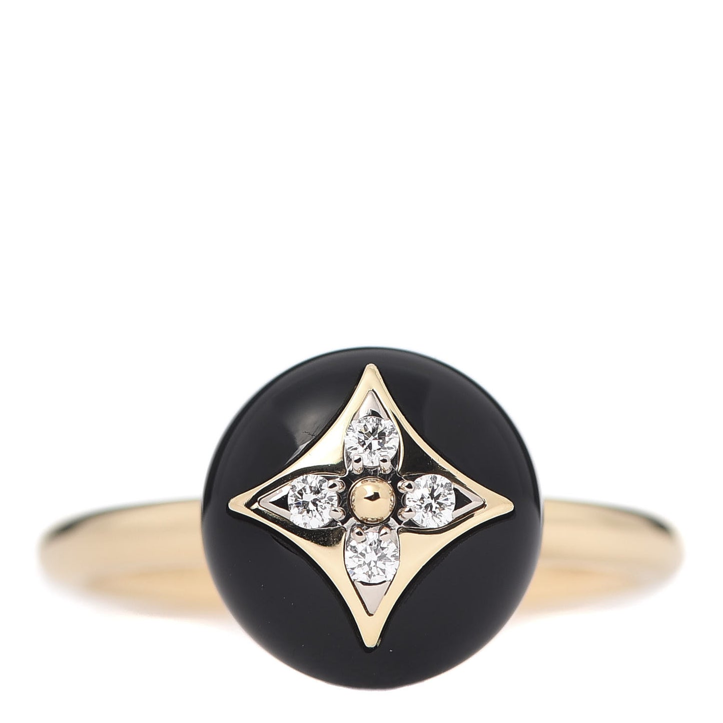 18K Yellow Gold Diamond Black Onyx Idylle Blossom Ring 54 7