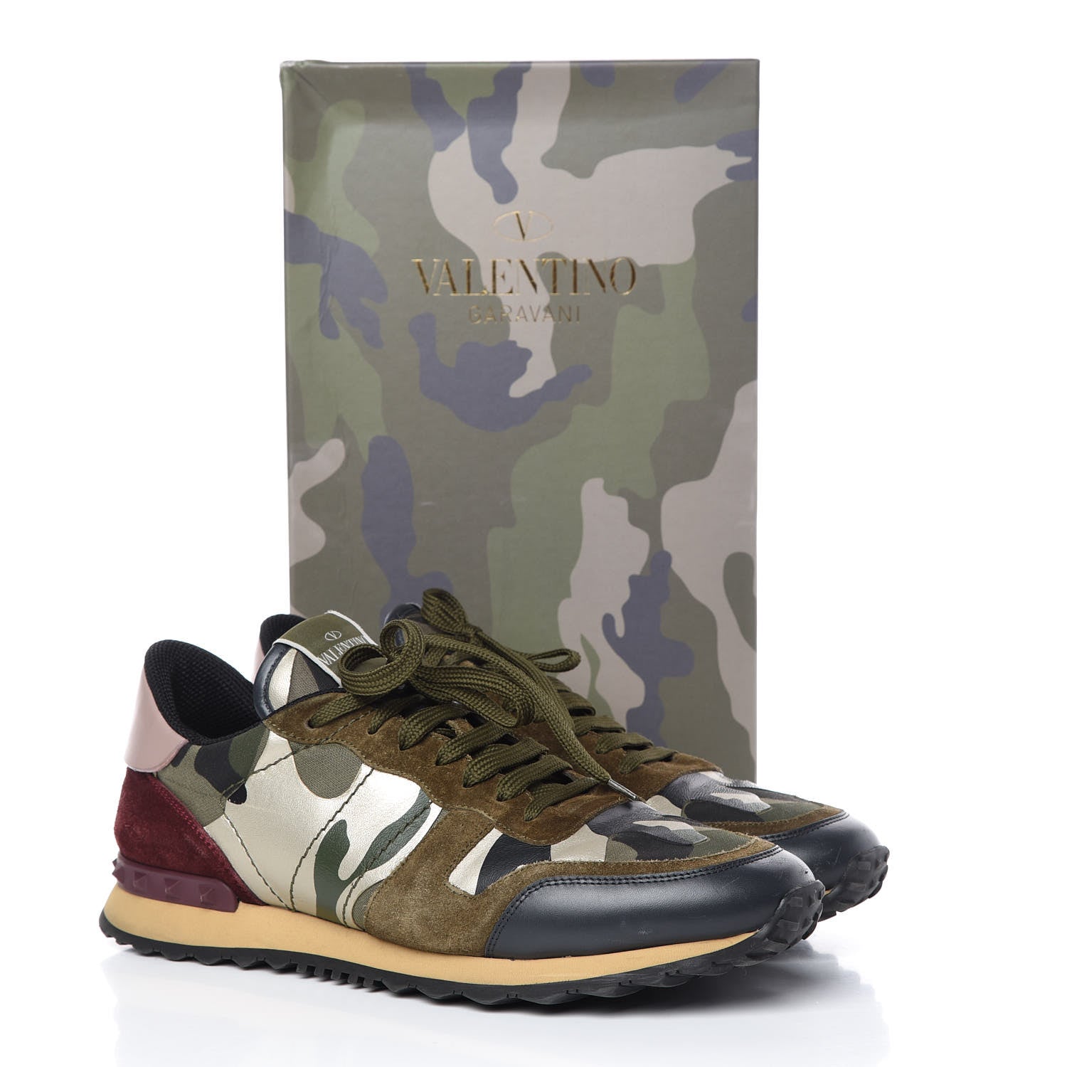 Valentino Garavani Nappa Suede Camouflage Mens Rockrunner Sneakers 44 Military Green 17 of 17