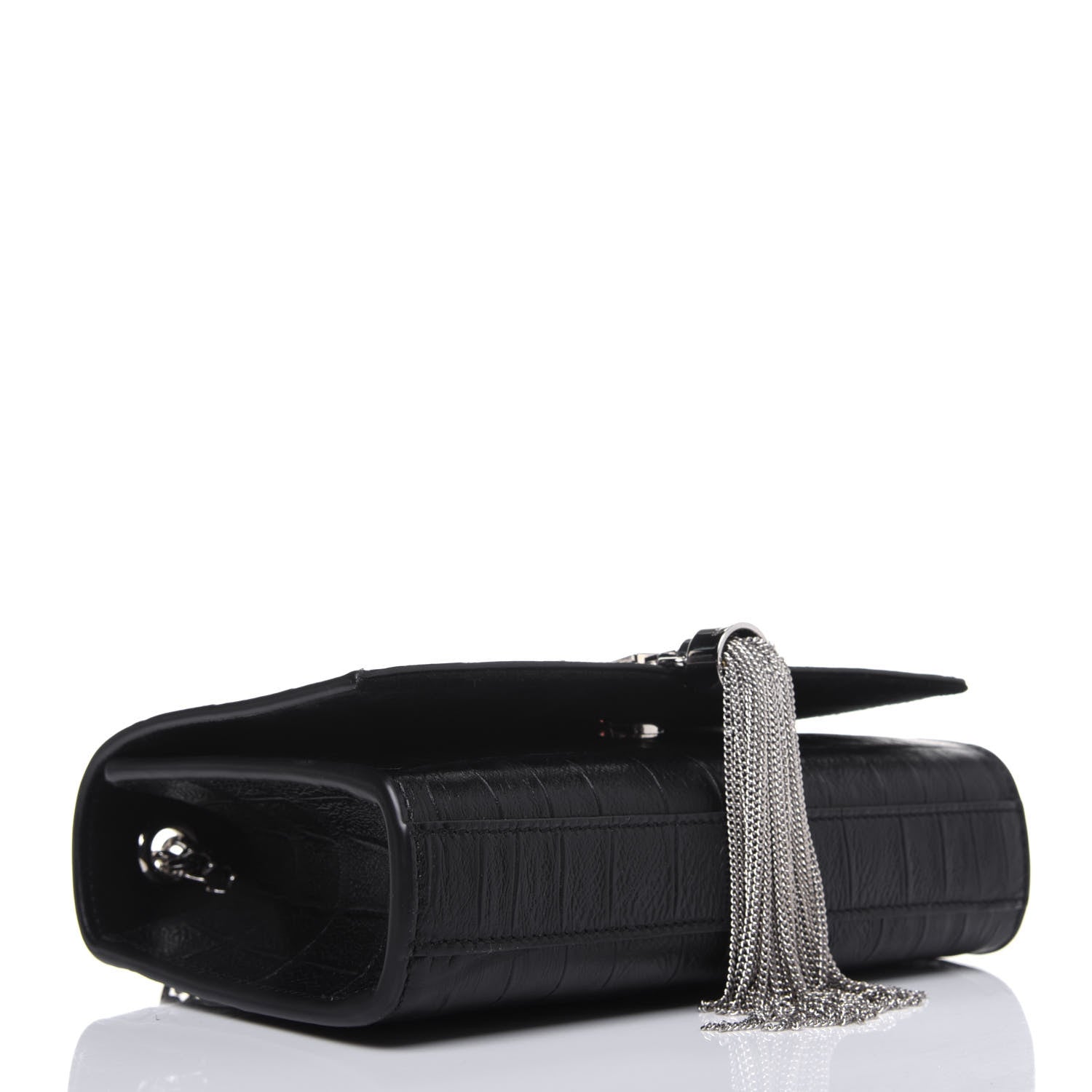 Saint Laurent Calfskin Crocodile Embossed Monogram Small Kate Tassel Satchel Black 4 of 14