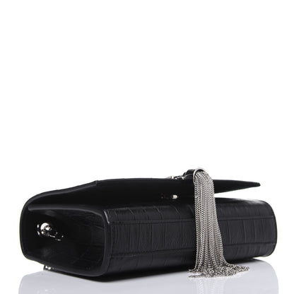 Saint Laurent Calfskin Crocodile Embossed Monogram Small Kate Tassel Satchel Black 4 of 14