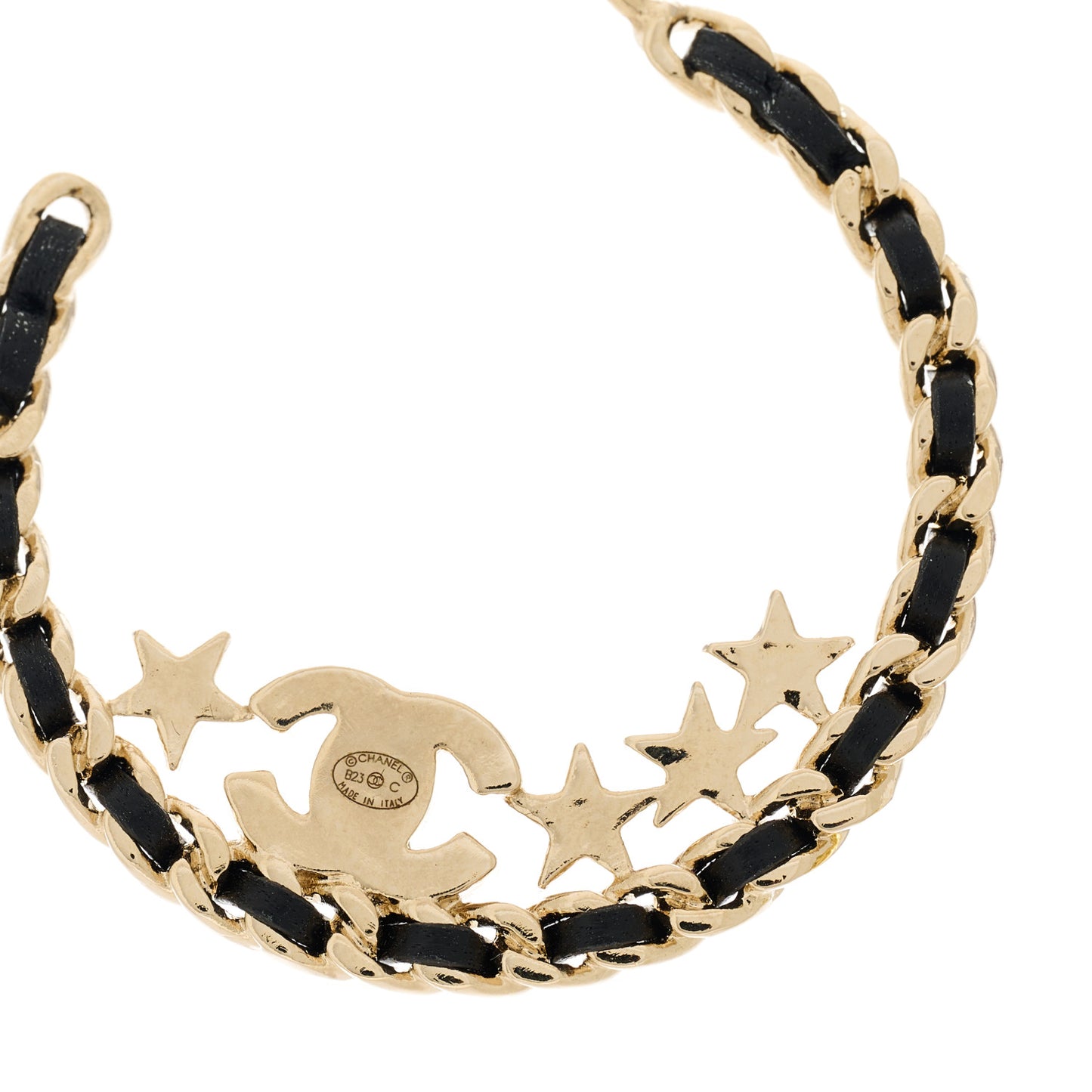 Lambskin Chain Crystal CC Star Chain Hoop Earrings Gold Black