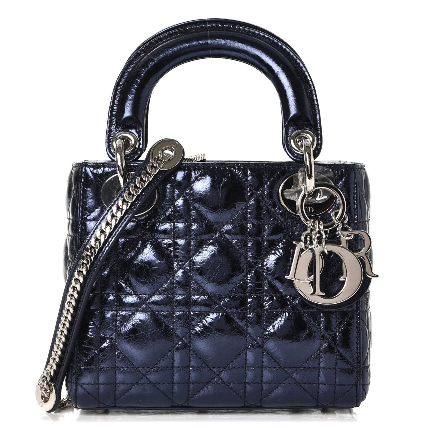 Metallic Calfskin Cannage Mini Lady Dior Marine