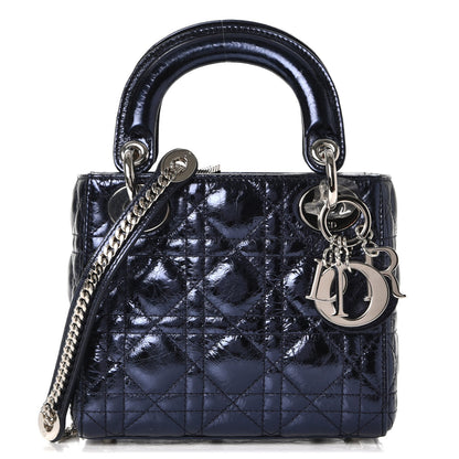 Christian Dior Metallic Calfskin Cannage Mini Lady Dior Marine 1 of 8