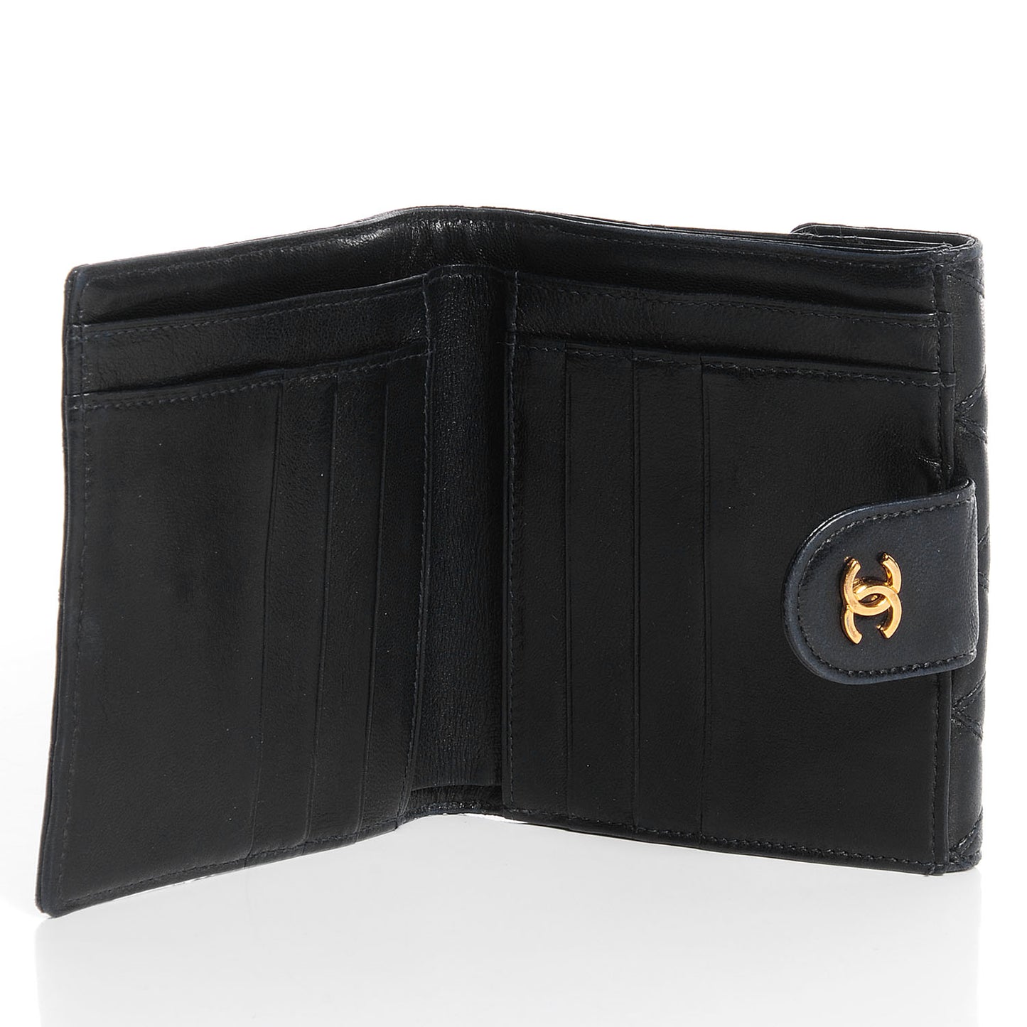 Calfskin Diamond Stitched Compact Wallet Black