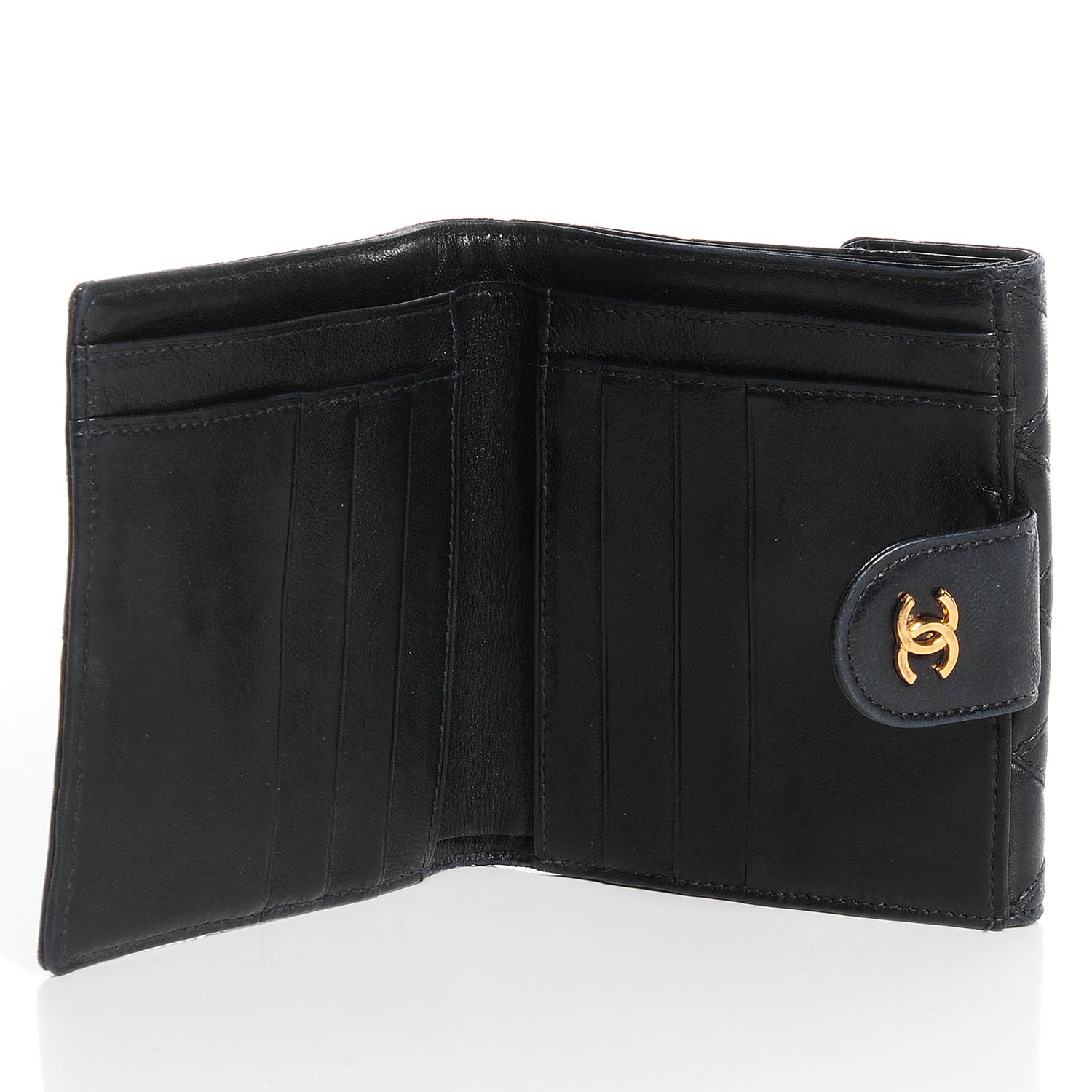 Chanel Calfskin Diamond Stitched Compact Wallet Black 5 of 8
