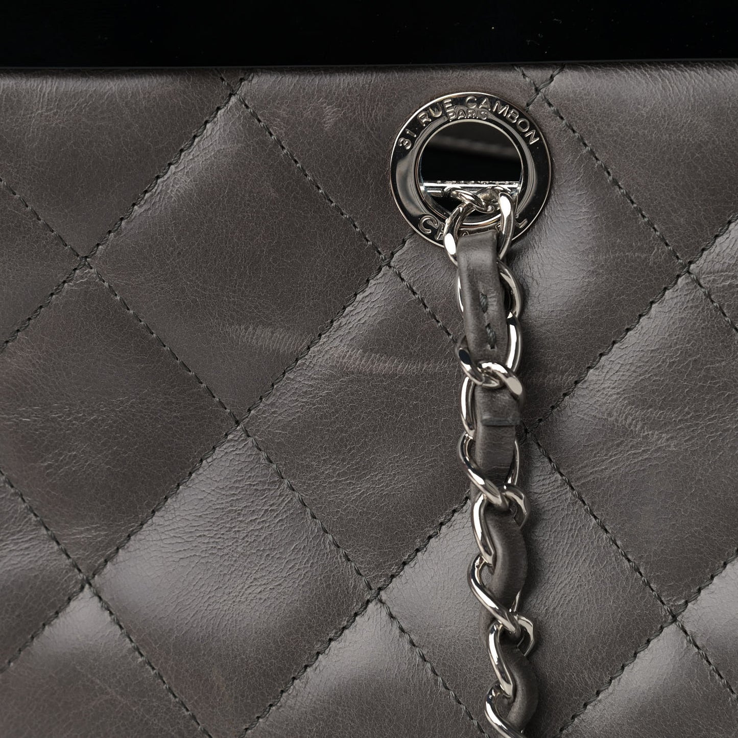 Glazed Calfskin Quilted Large CC Delivery Tote Grey