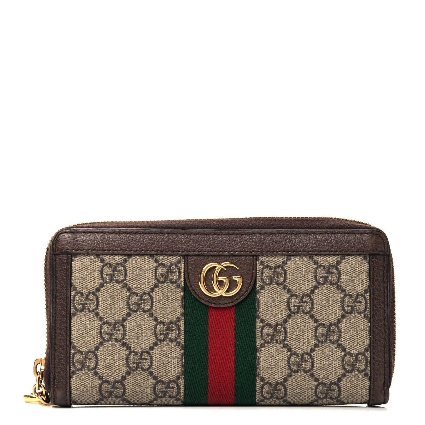 GG Supreme Monogram Web Ophidia Zip Around Wallet Brown