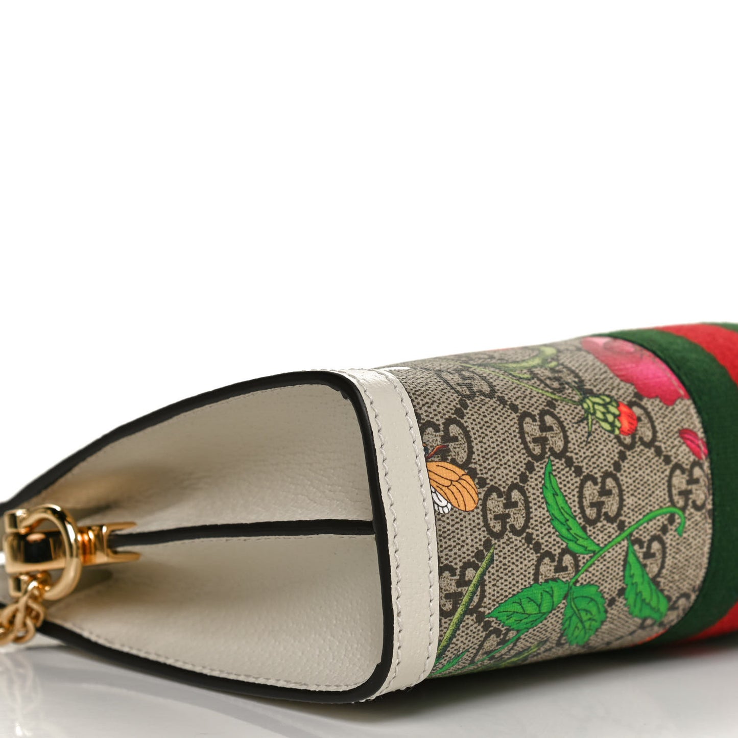 GG Supreme Monogram Flora Web Small Ophidia Chain Shoulder Bag White