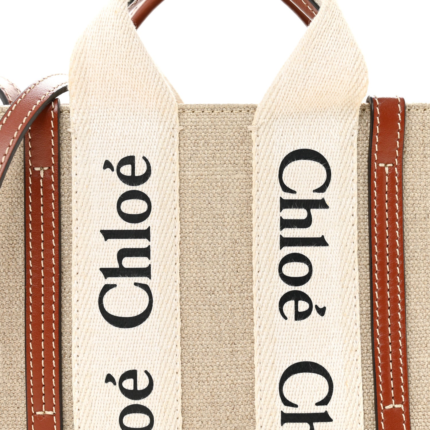 Chloe Linen Calfskin Mini Woody Ribbon Tote White Brown 8 of 13
