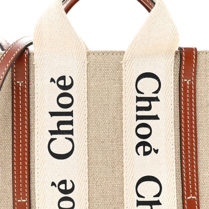 Chloe Linen Calfskin Mini Woody Ribbon Tote White Brown 8 of 13