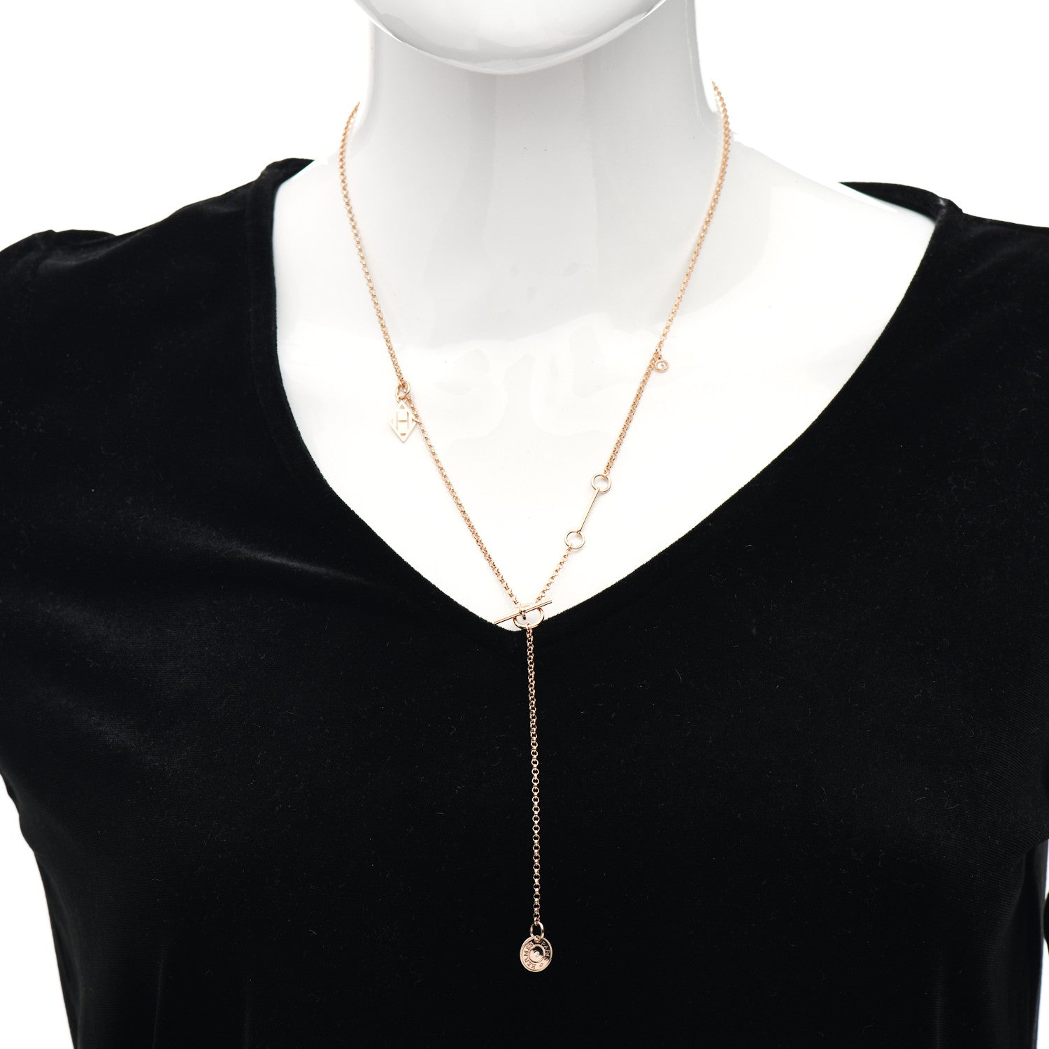 Hermes 18K Rose Gold Diamond Gambade Necklace 2 of 6