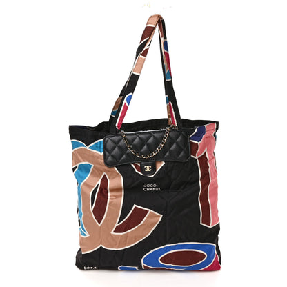 Chanel Caviar Fabric Quilted Foldable Tote With Chain Black Multicolor 3 of 14