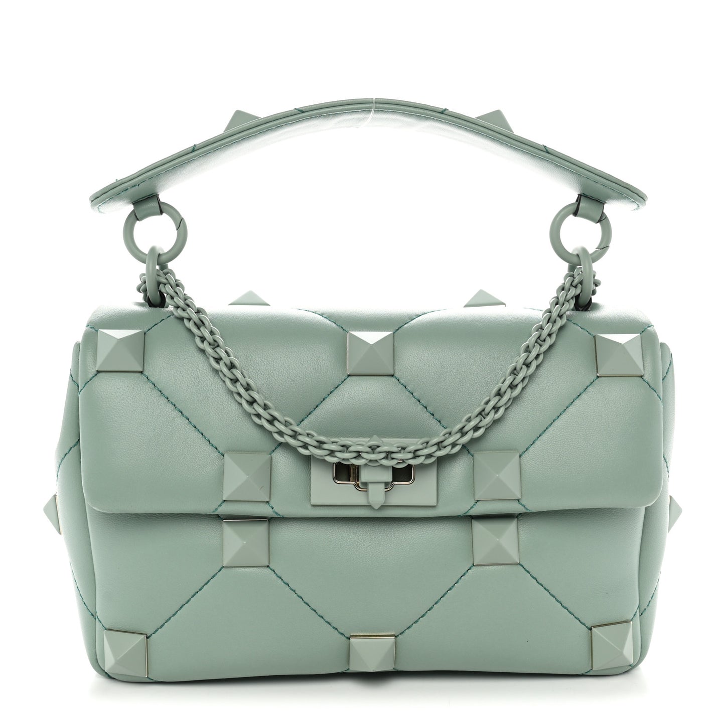 Nappa Enamel Monochrome Medium Roman Stud Shoulder Bag Morning Dew