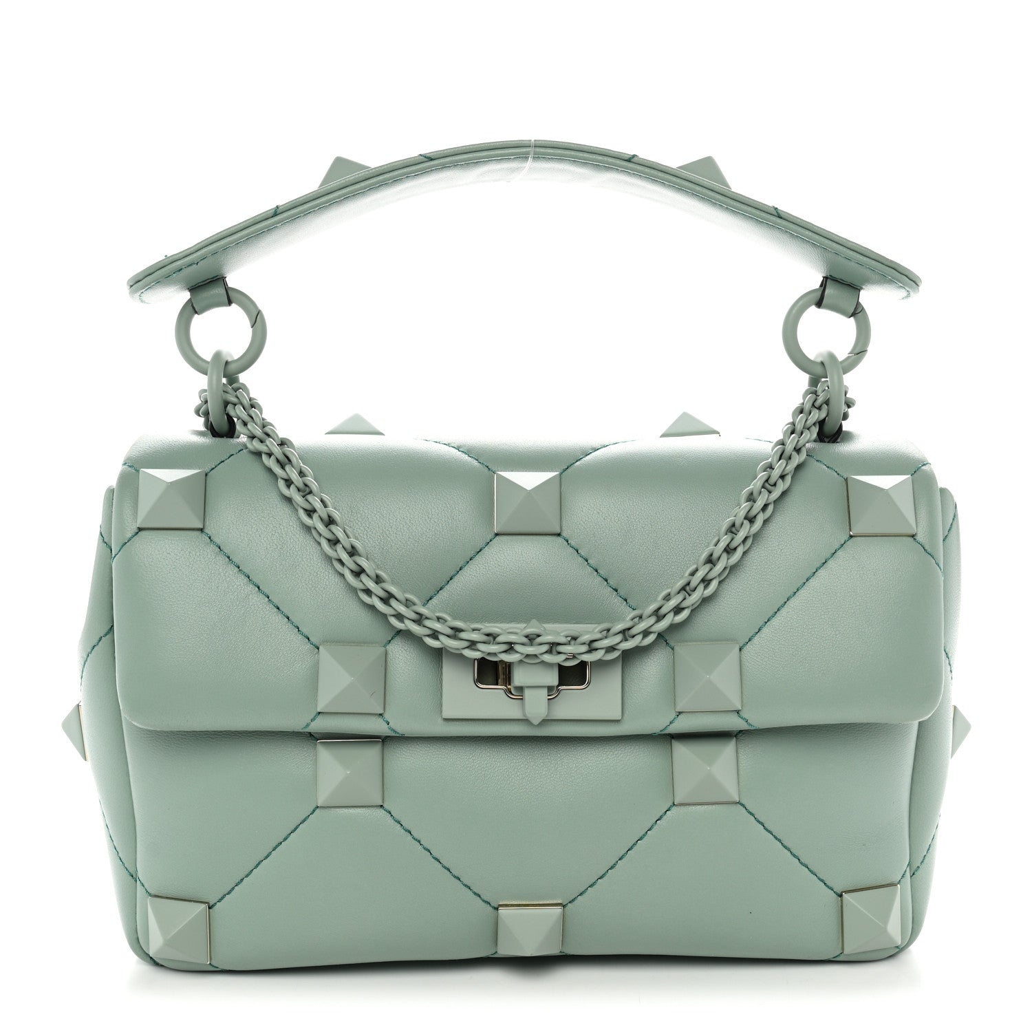 Valentino Garavani Nappa Enamel Monochrome Medium Roman Stud Shoulder Bag Morning Dew 1 of 9