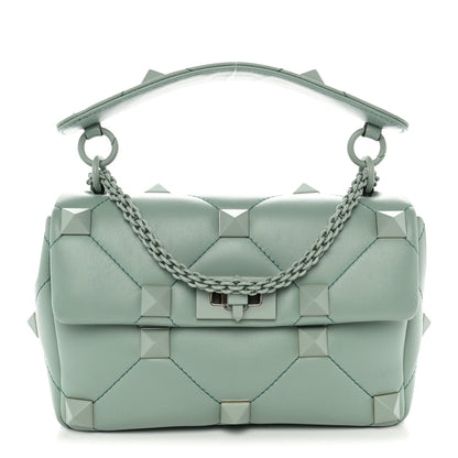 Valentino Garavani Nappa Enamel Monochrome Medium Roman Stud Shoulder Bag Morning Dew 1 of 9