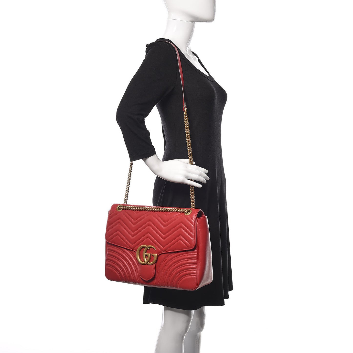 Calfskin Matelasse Large GG Marmont Shoulder Bag Hibiscus Red