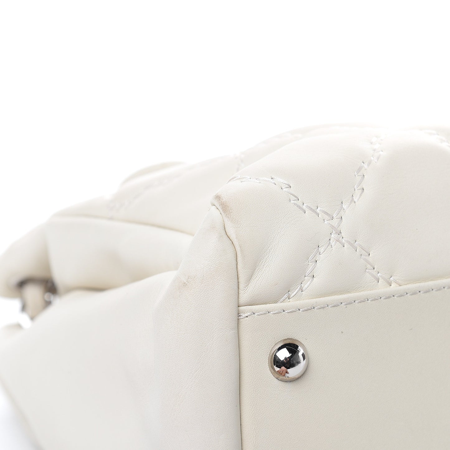 Calfskin Double Stitch Large Hamptons Flap Bag White