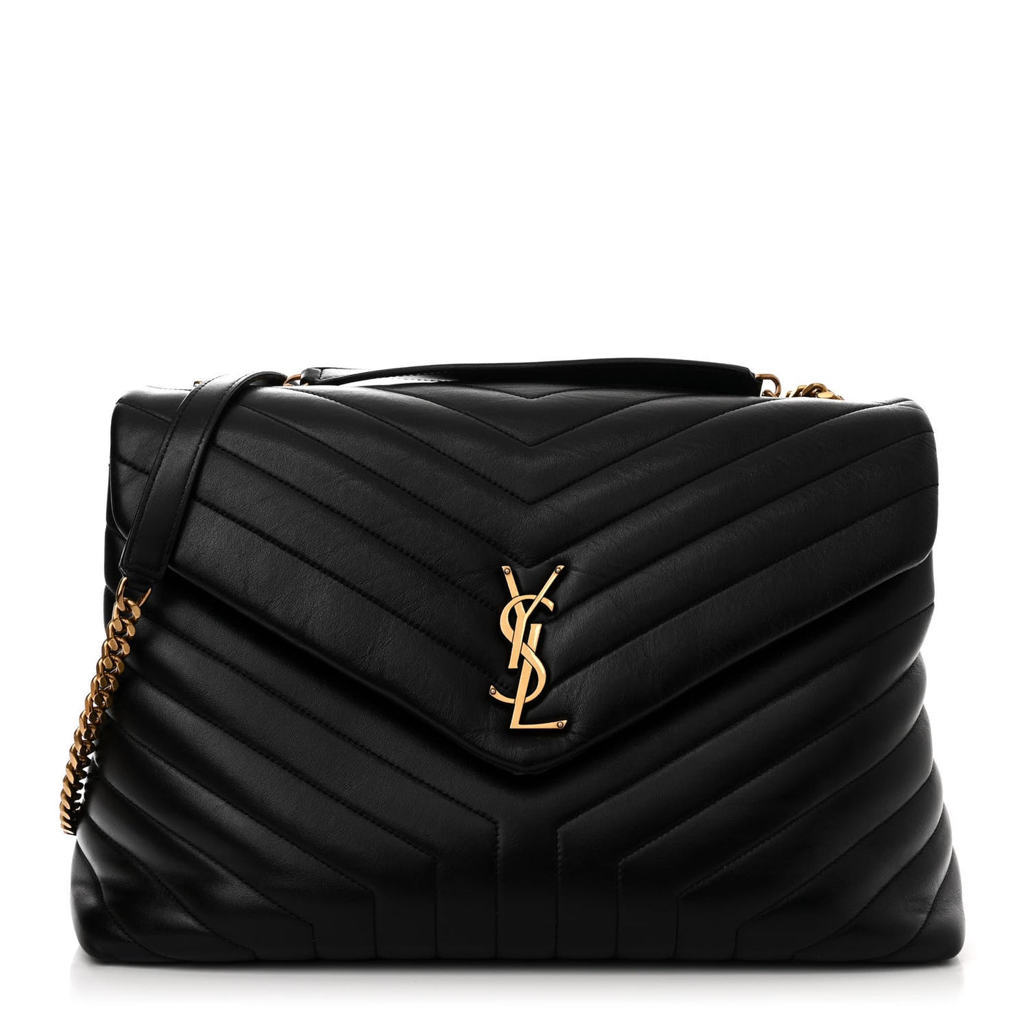 Calfskin Y Quilted Monogram Large Loulou Chain Satchel Black