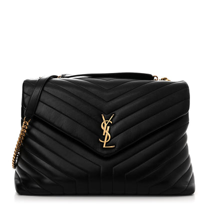 Saint Laurent Calfskin Y Quilted Monogram Large Loulou Chain Satchel Black 1 of 16