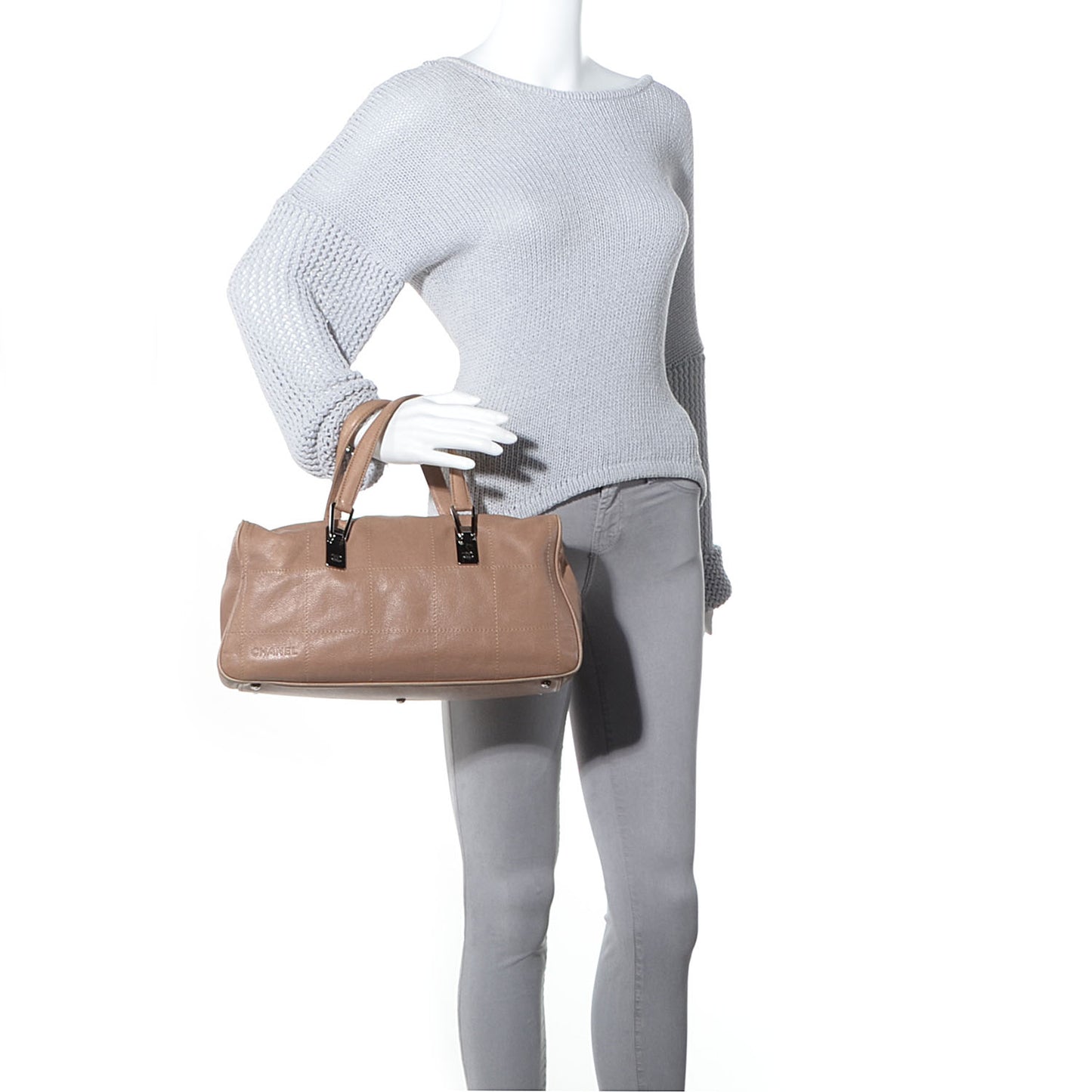 Caviar Square Stitched Bag Beige