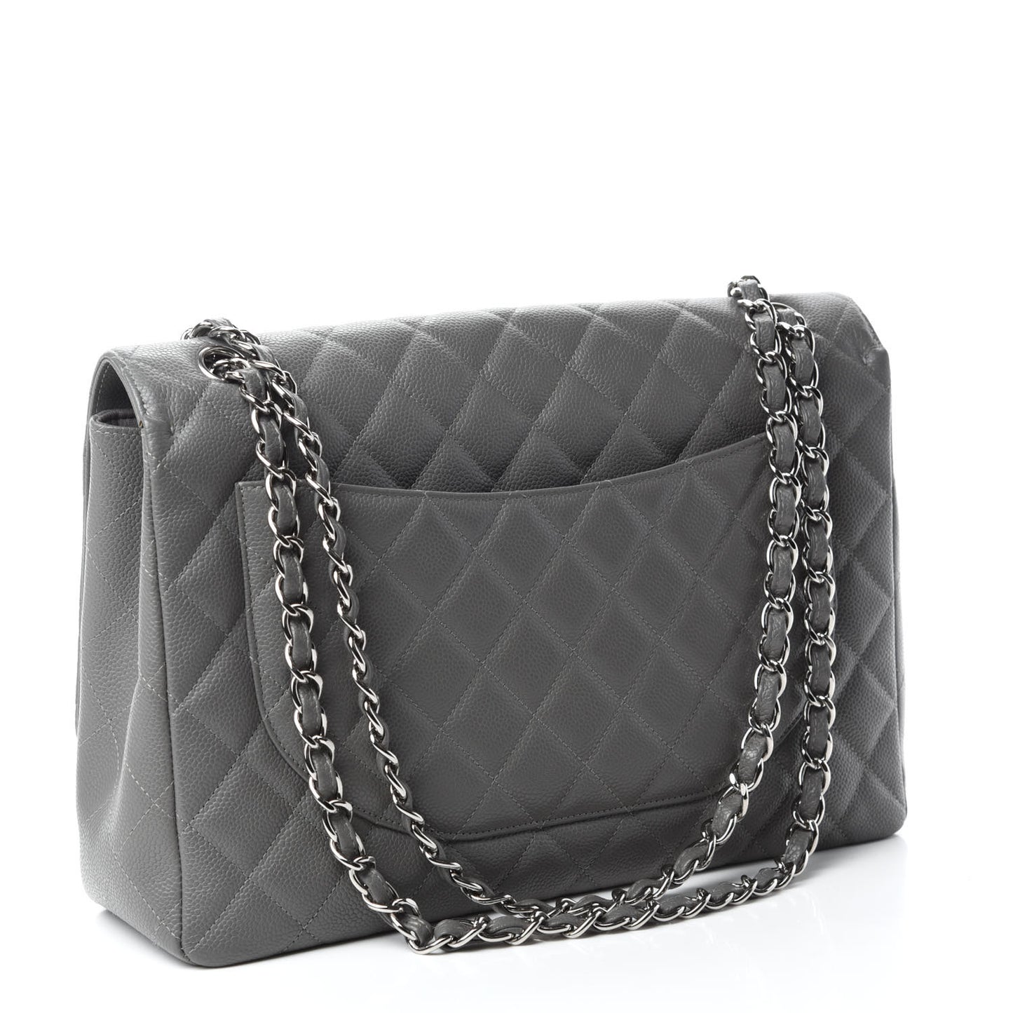 Caviar Quilted Maxi Single Flap Grey