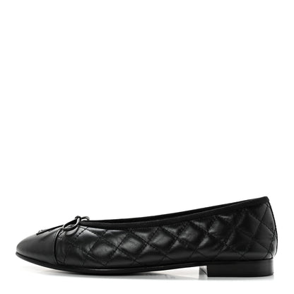 Chanel Aged Calfskin Quilted CC Cap Toe Ballerina Flats 39.5 Black 1 of 14
