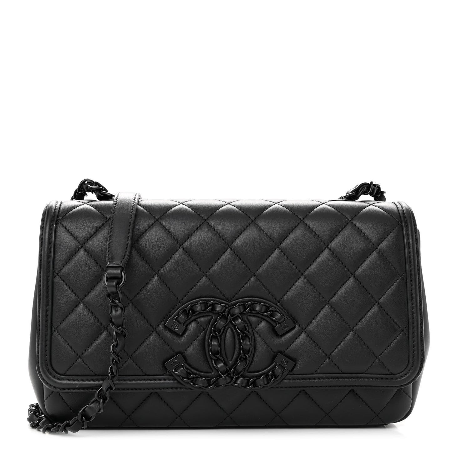Lambskin Quilted Medium CC Filigree Flap Black