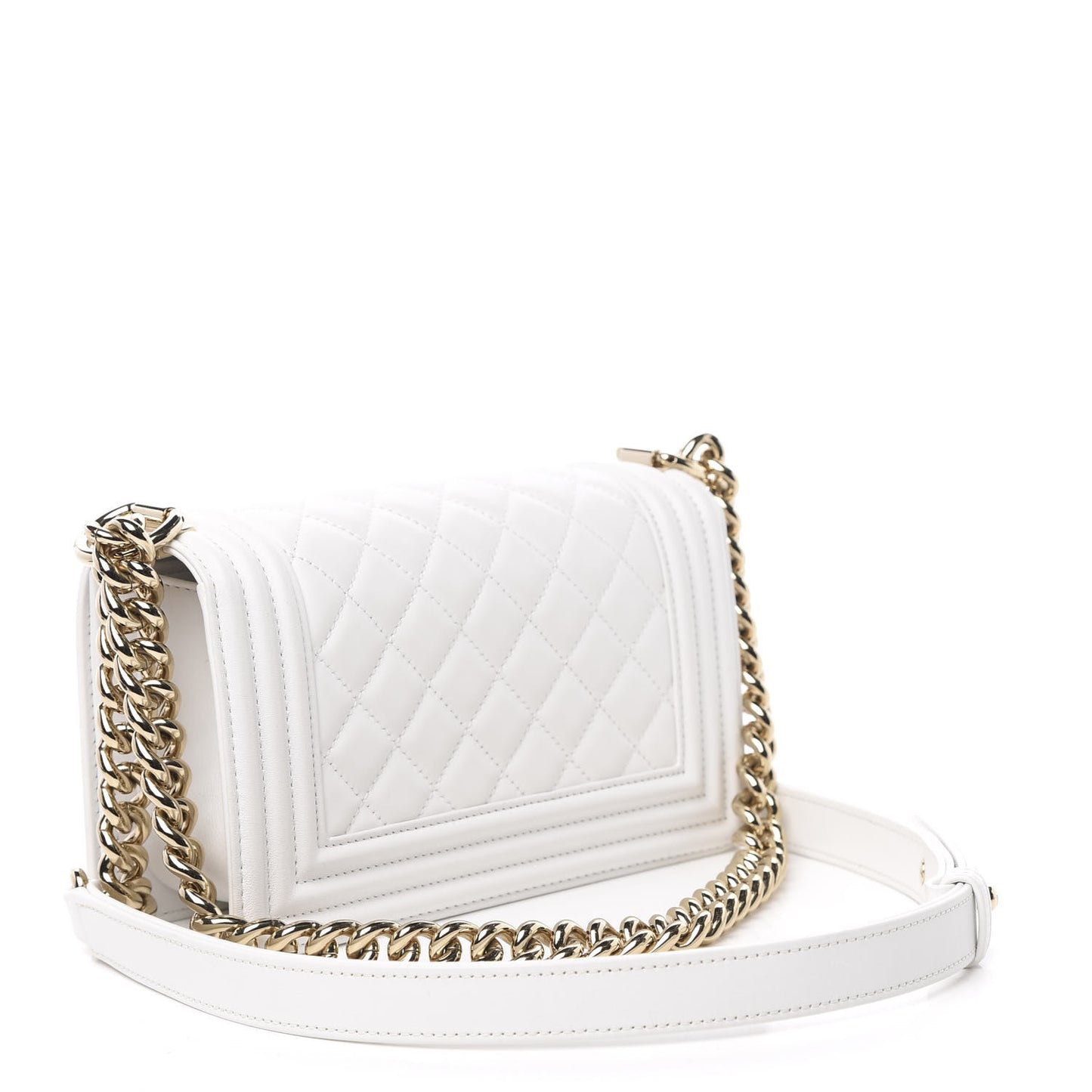 Lambskin Quilted Small Boy Flap White