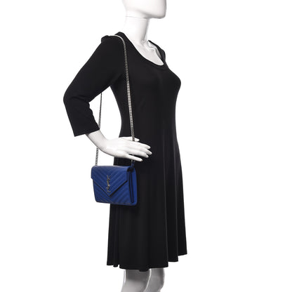 Saint Laurent Grain De Poudre Matelasse Chevron Monogram Chain Wallet Blue Majorelle 2 of 9