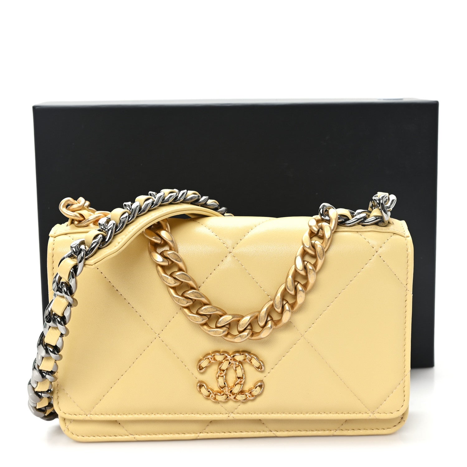Chanel Lambskin Quilted Chanel 19 Wallet On Chain WOC Yellow 12 of 12