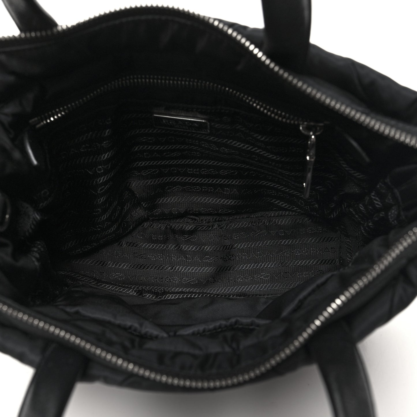 Re-Nylon Nappa Triangle Quilted Padded Double Handled Zip Pocket Tote Black