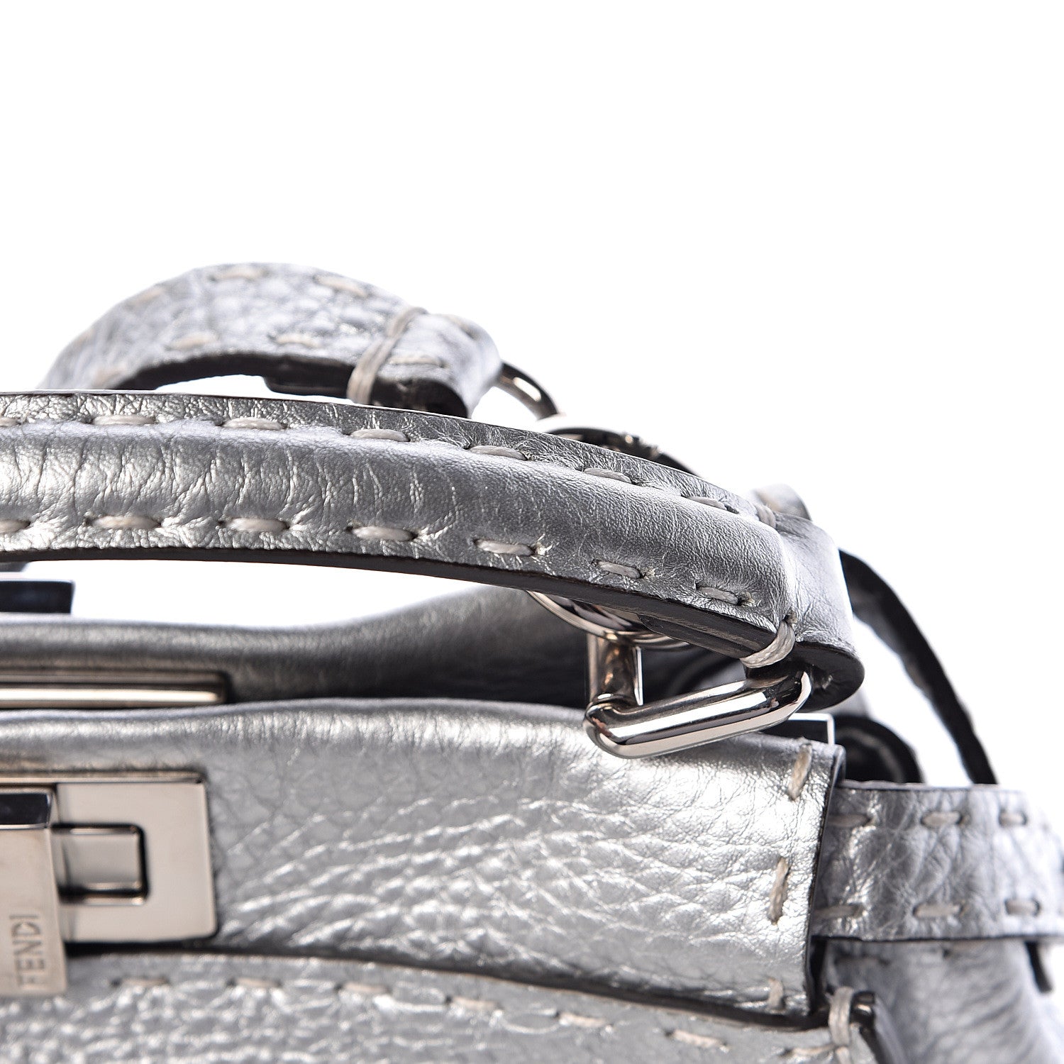 Fendi Cuoio Romano Lux Selleria Mini Peekaboo Iconic Satchel Argento 12 of 13