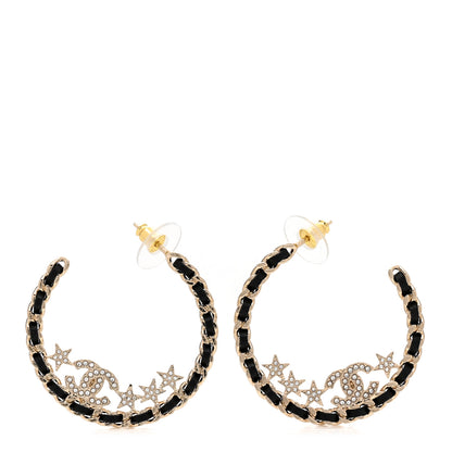 Chanel Lambskin Chain Crystal CC Star Chain Hoop Earrings Gold Black 1 of 5