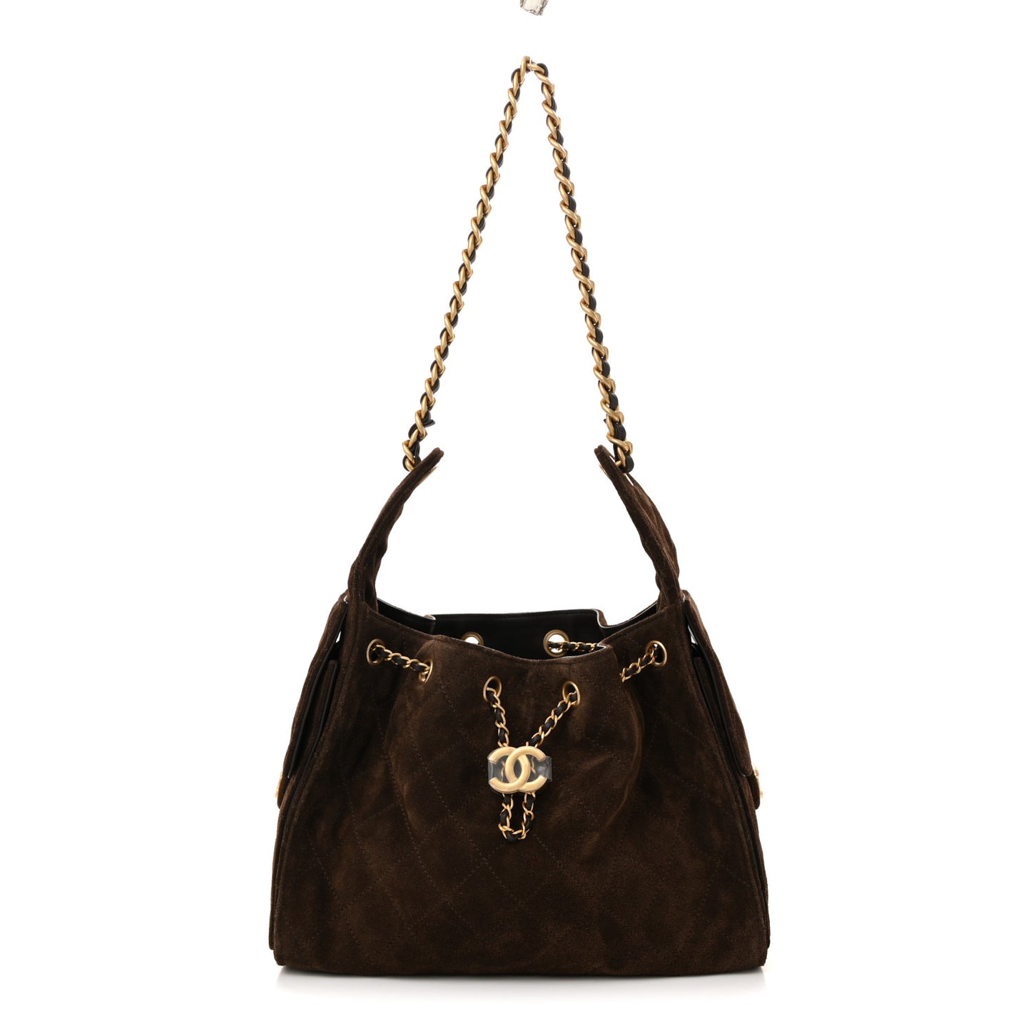 Suede Quilted Small Chanel 25 Handbag Dark Brown